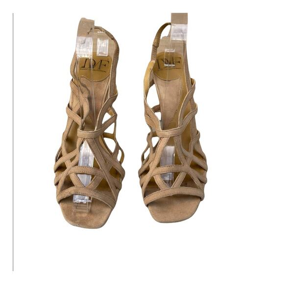 DVF Diane Von Furstenberg Nude Strappy Suede Open Toe Heels size 10 - Picture 8 of 11